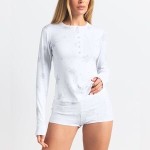 NWT SKIMS Logo Plush Pointelle Rhinestone Henley Set